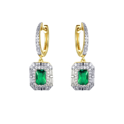 Gold-plated Silver  Green CZ Octagon Eternity Drop Earrings - AER199G-GP