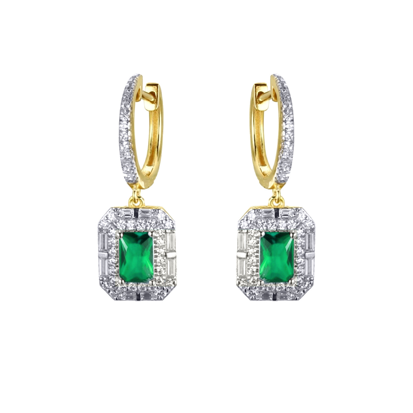 Gold-plated Silver  Green CZ Octagon Eternity Drop Earrings - AER199G-GP