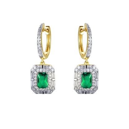 Gold-plated Silver  Green CZ Octagon Eternity Drop Earrings - AER199G-GP