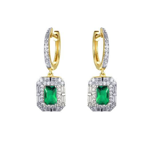 Gold-plated Silver  Green CZ Octagon Eternity Drop Earrings - AER199G-GP
