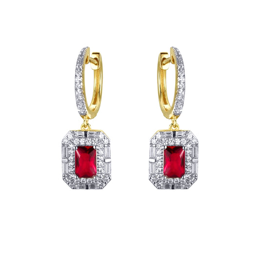 Gold-plated Silver  Red Radiant CZ Octagon Eternity Drop Earrings - AER199R-GP