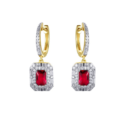 Gold-plated Silver  Red Radiant CZ Octagon Eternity Drop Earrings - AER199R-GP