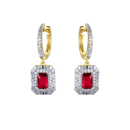 Gold-plated Silver  Red Radiant CZ Octagon Eternity Drop Earrings - AER199R-GP