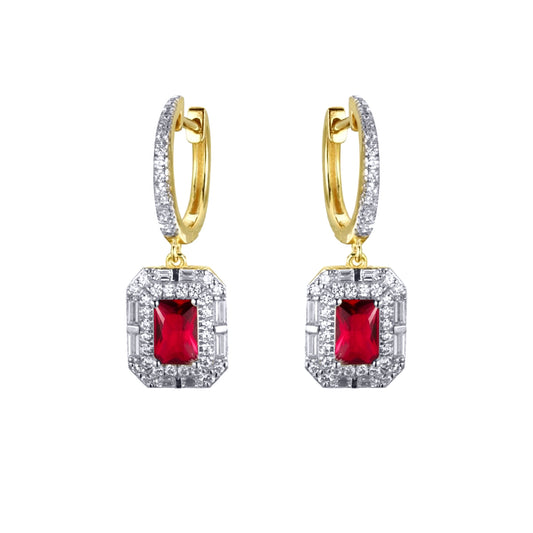 Gold-plated Silver  Red Radiant CZ Octagon Eternity Drop Earrings - AER199R-GP