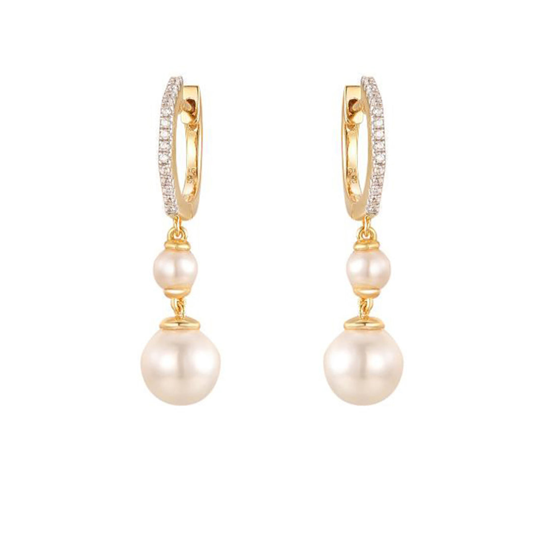 Gold-plated Silver  Pearl CZ Eternity Octagonal Hoop Drop Earrings - AER200-GP