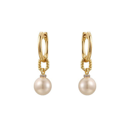 Gold-plated Silver  Pearl CZ Twisted Rope Full Moon Drop Earrings - AER201-GP