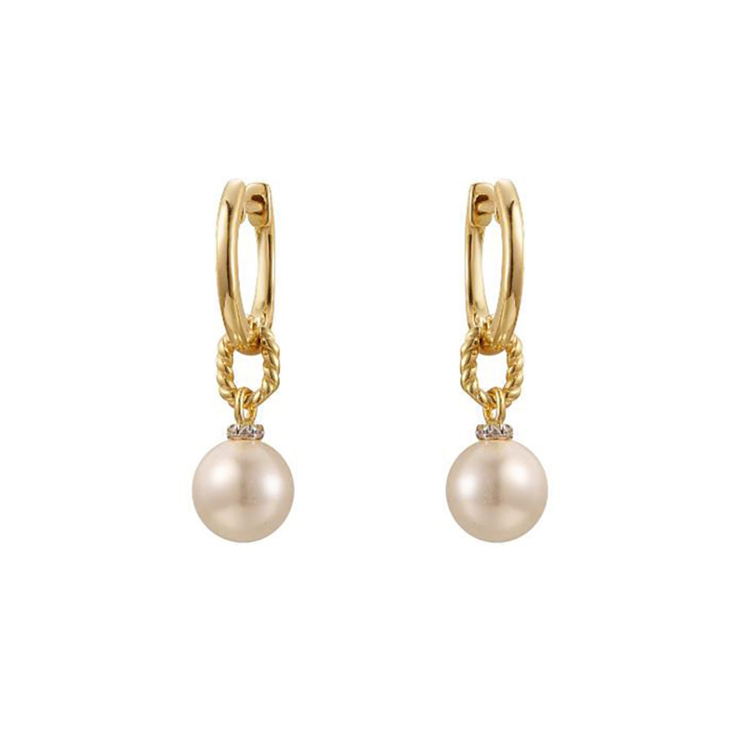 Gold-plated Silver  Pearl CZ Twisted Rope Full Moon Drop Earrings - AER201-GP