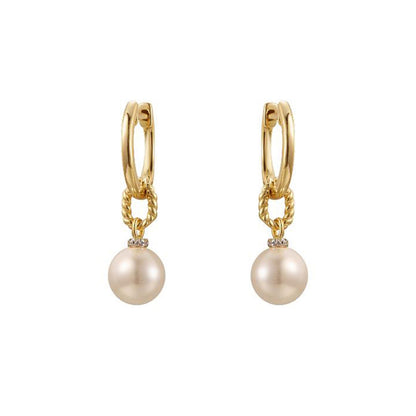 Gold-plated Silver  Pearl CZ Twisted Rope Full Moon Drop Earrings - AER201-GP