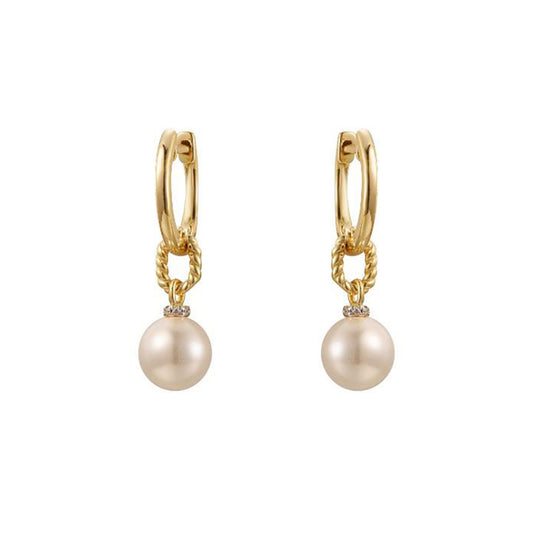 Gold-plated Silver  Pearl CZ Twisted Rope Full Moon Drop Earrings - AER201-GP