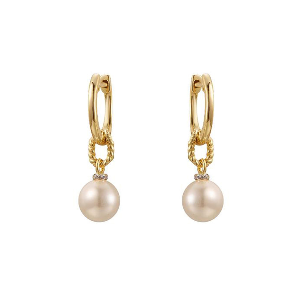Gold-plated Silver  Pearl CZ Twisted Rope Full Moon Drop Earrings - AER201-GP