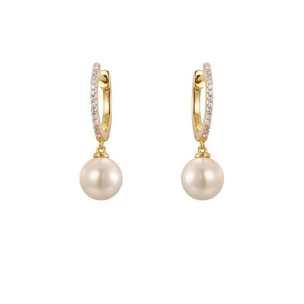 Gold-plated Silver  Pearl & CZ Full Moon Eternity Drop Earrings - AER202-GP