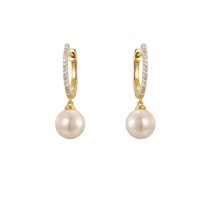Gold-plated Silver  Pearl & CZ Full Moon Eternity Drop Earrings - AER202-GP