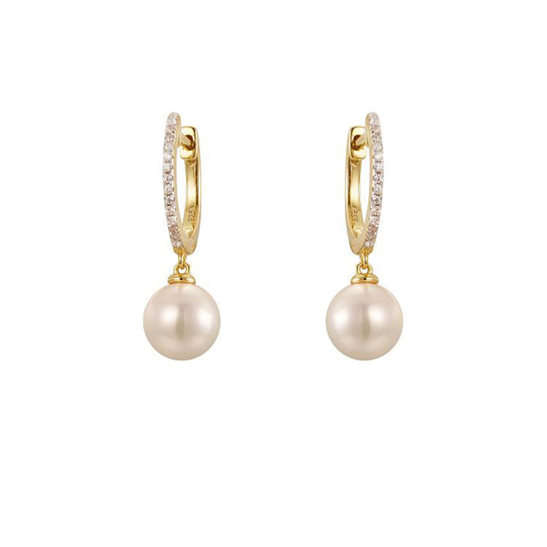 Gold-plated Silver  Pearl & CZ Full Moon Eternity Drop Earrings - AER202-GP