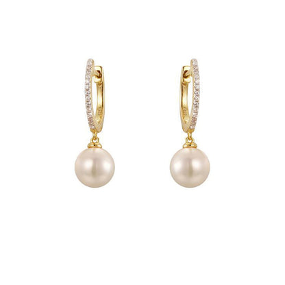 Gold-plated Silver  Pearl & CZ Full Moon Eternity Drop Earrings - AER202-GP