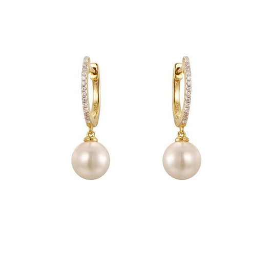 Gold-plated Silver  Pearl & CZ Full Moon Eternity Drop Earrings - AER202-GP