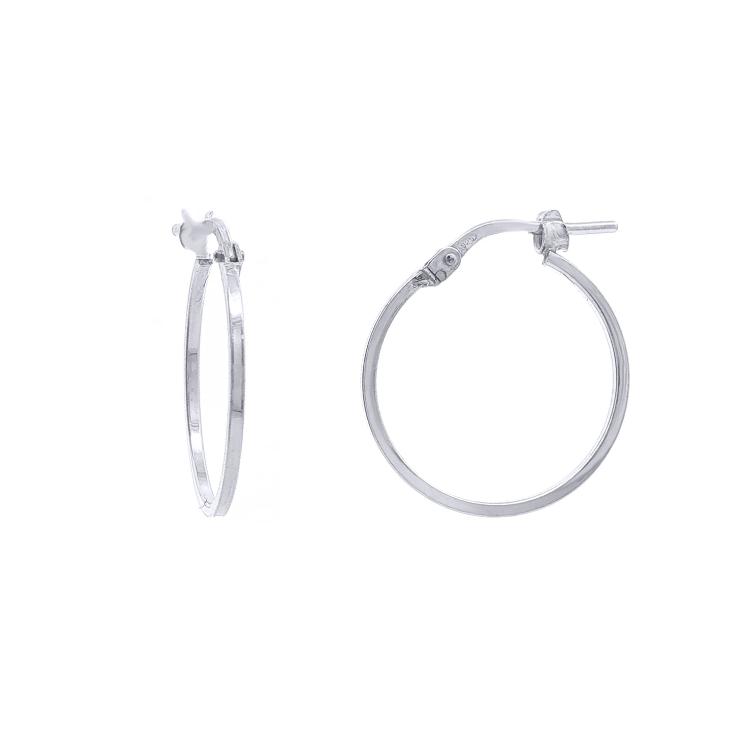 Rhodium-plated Sterling Silver  Square Tube 1mm Hoop Earrings 18mm - AER272A