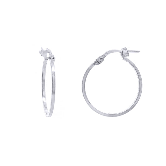Rhodium-plated Sterling Silver  Square Tube 1mm Hoop Earrings 18mm - AER272A