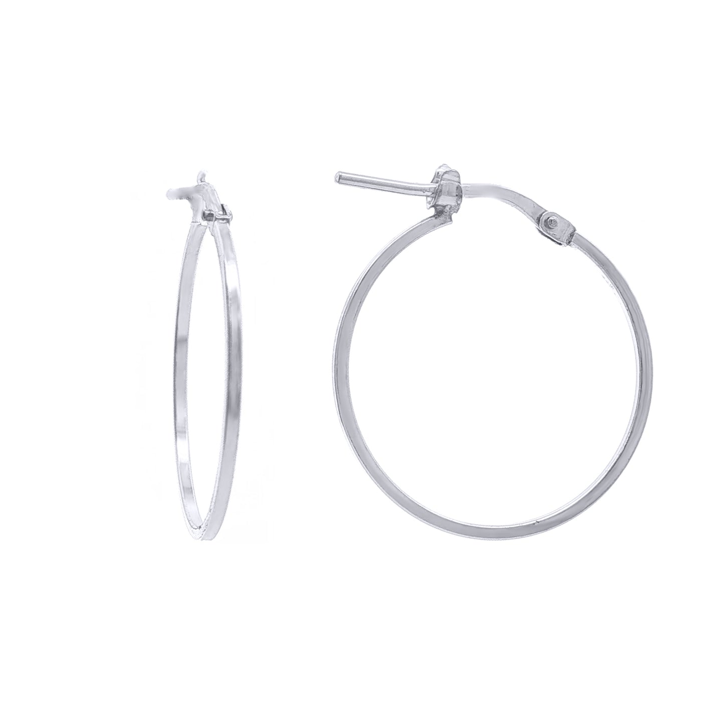 Rhodium-plated Sterling Silver  Square Tube 1mm Hoop Earrings 22mm - AER272B
