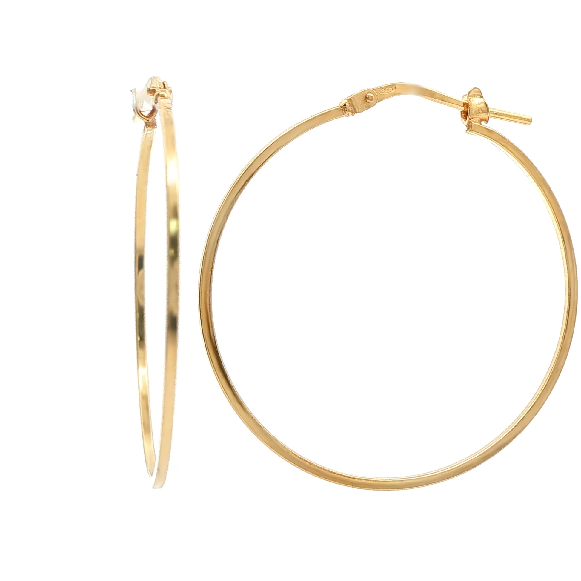 Gold-Plated Sterling Silver  Square Tube 1mm Hoop Earrings 32mm - AER272C-GP