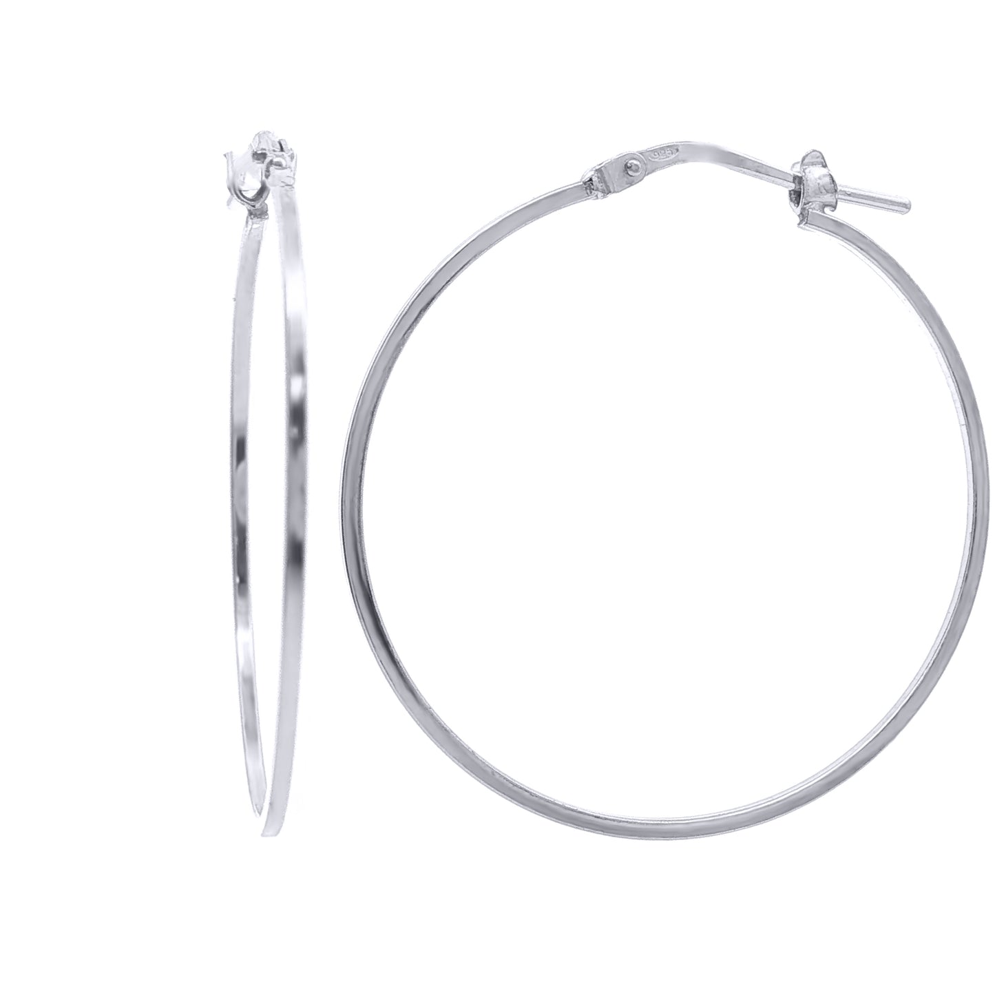 Rhodium-plated Sterling Silver  Square Tube 1mm Hoop Earrings 32mm - AER272C