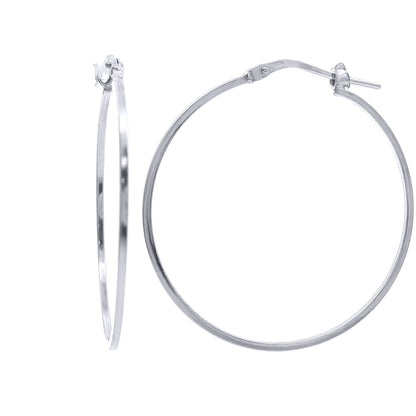 Rhodium-plated Sterling Silver  Square Tube 1mm Hoop Earrings 32mm - AER272C
