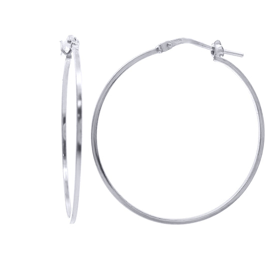 Rhodium-plated Sterling Silver  Square Tube 1mm Hoop Earrings 32mm - AER272C