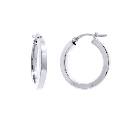 Rhodium-plated Silver  Square Tube 2.5mm Hoop Earrings 20mm - AER273B