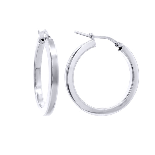 Rhodium-plated Silver  Square Tube 2.5mm Hoop Earrings 25mm - AER273C