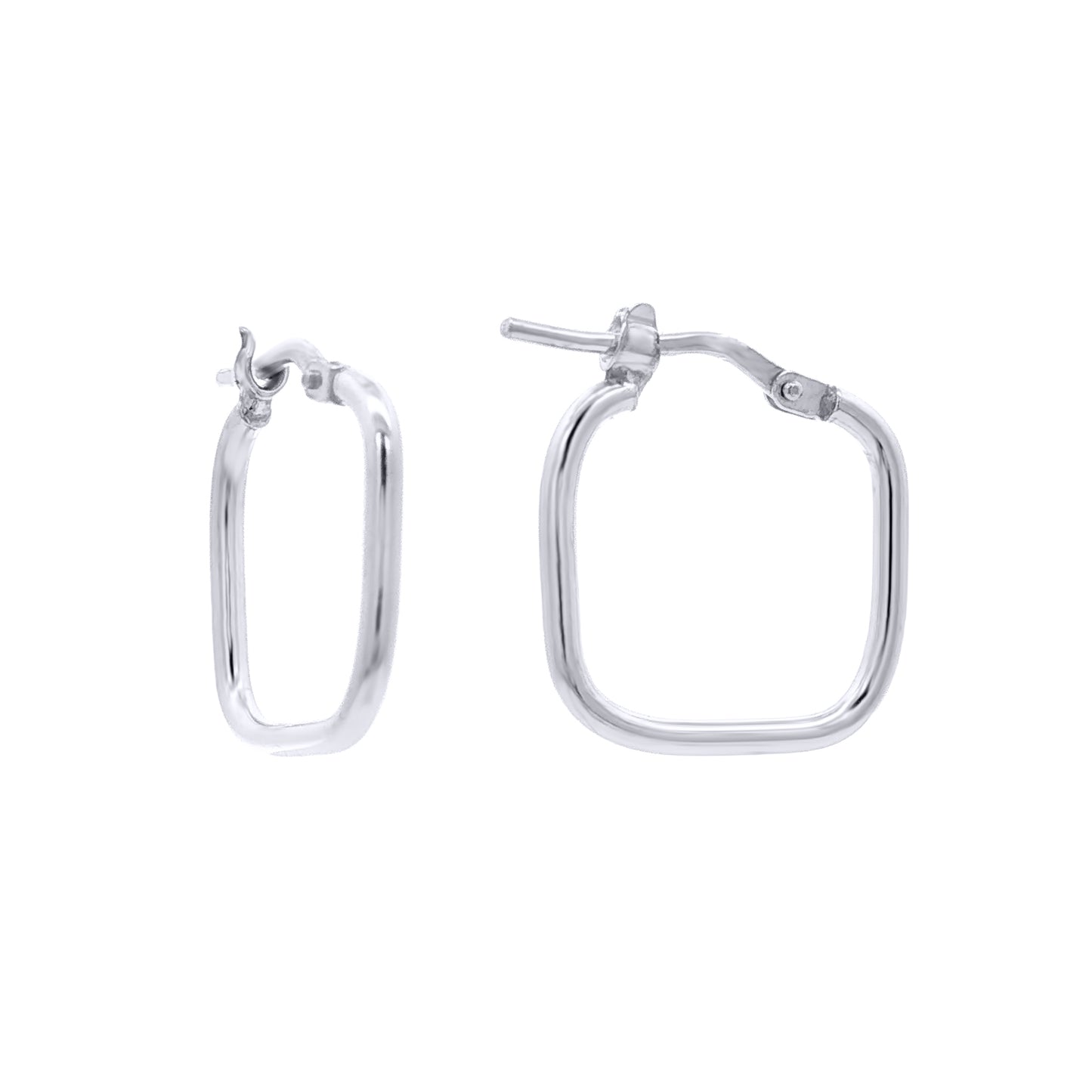 Rhodium-plated Silver  Square TV Shape 1.5mm Hoop Earrings 15mm - AER274A