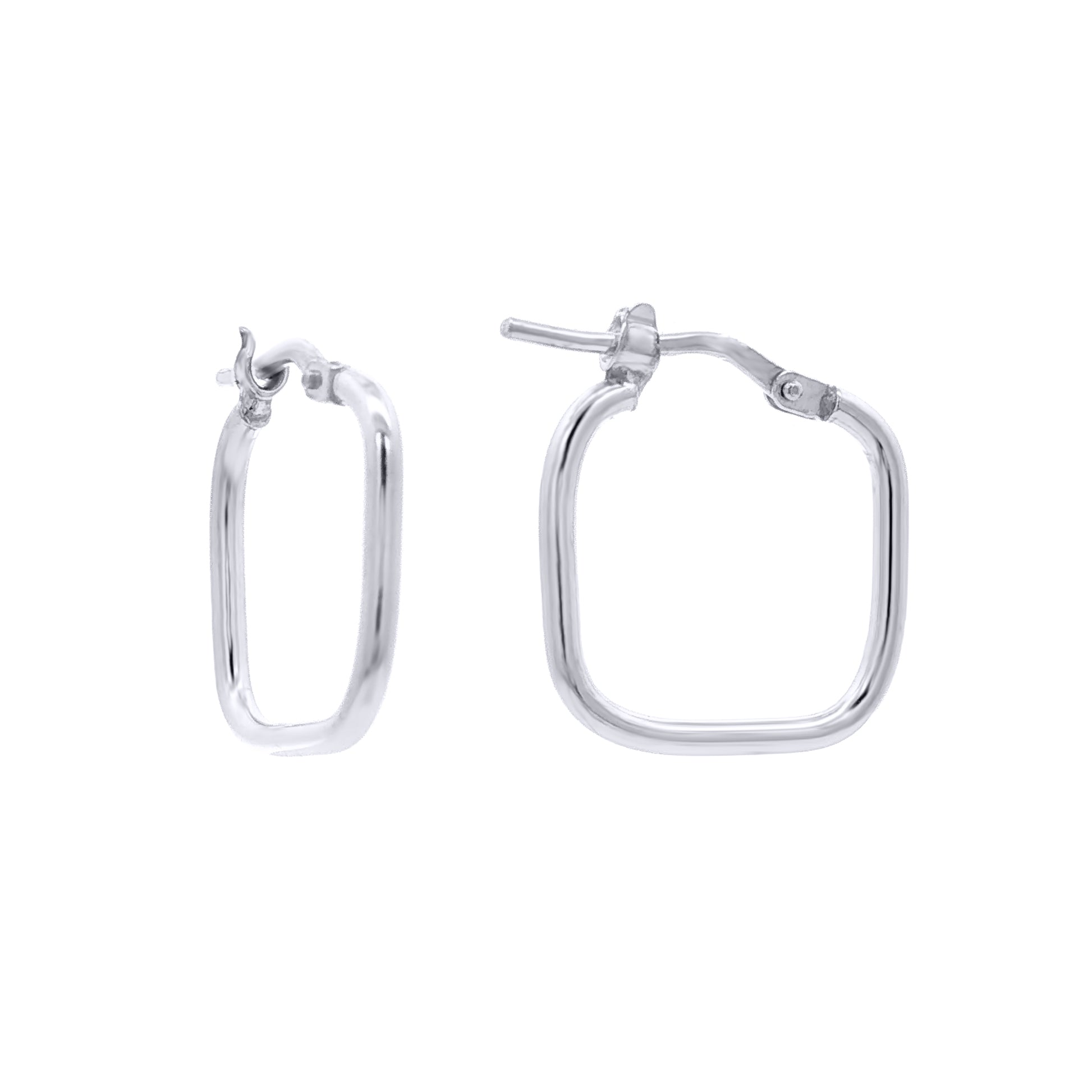 Rhodium-plated Silver  Square TV Shape 1.5mm Hoop Earrings 15mm - AER274A