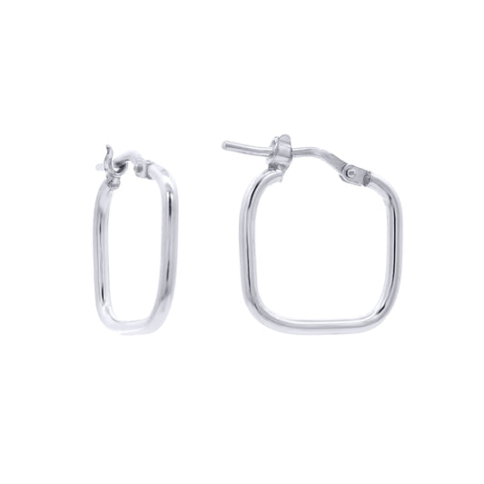 Rhodium-plated Silver  Square TV Shape 1.5mm Hoop Earrings 15mm - AER274A