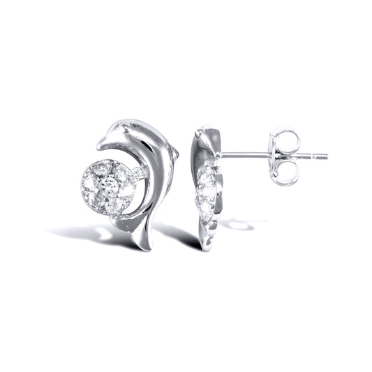 Sterling Silver  CZ Dolphin and Beach Ball Stud Earrings - AES001