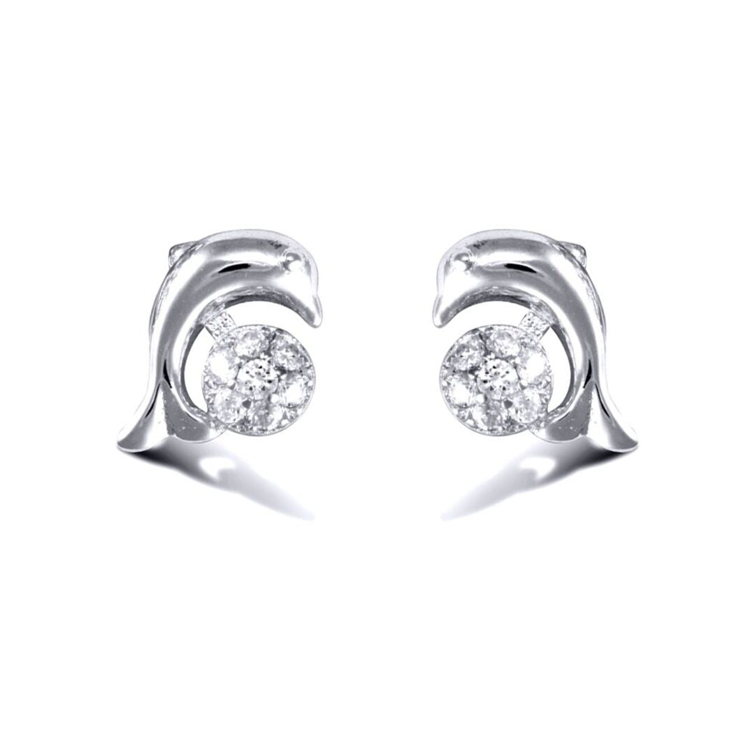 Sterling Silver  CZ Dolphin and Beach Ball Stud Earrings - AES001