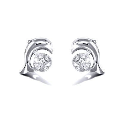 Sterling Silver  CZ Dolphin and Beach Ball Stud Earrings - AES001