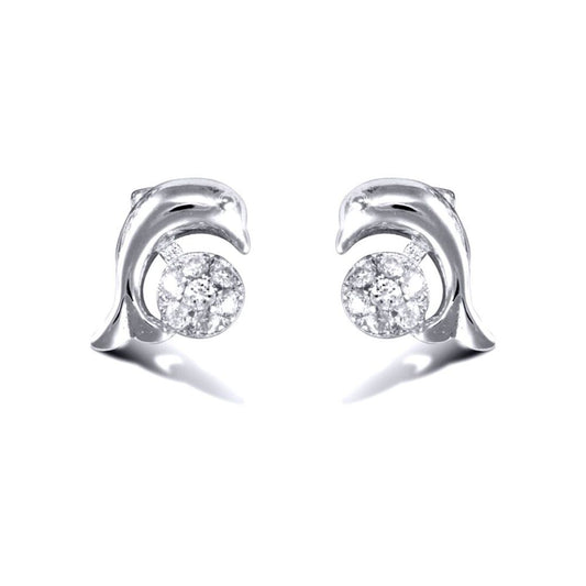 Sterling Silver  CZ Dolphin and Beach Ball Stud Earrings - AES001