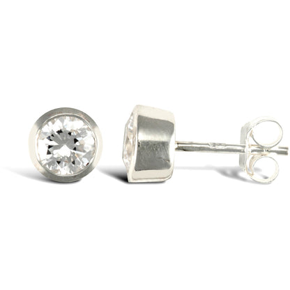 Sterling Silver  CZ rub over studs round Stud Earrings - AES016