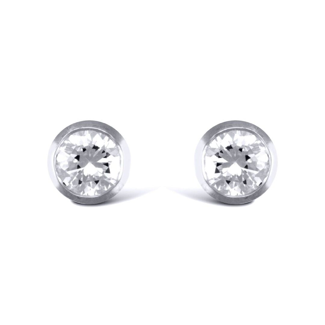 Sterling Silver  CZ rub over studs round Stud Earrings - AES016