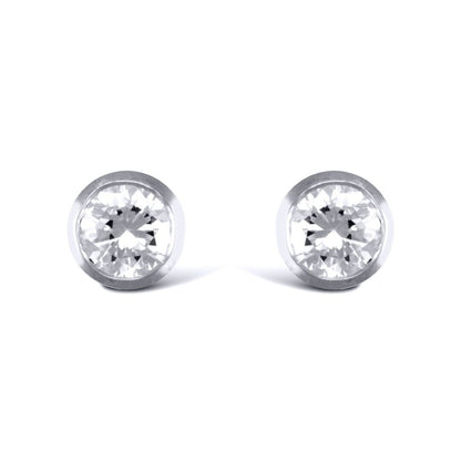 Sterling Silver  CZ rub over studs round Stud Earrings - AES016