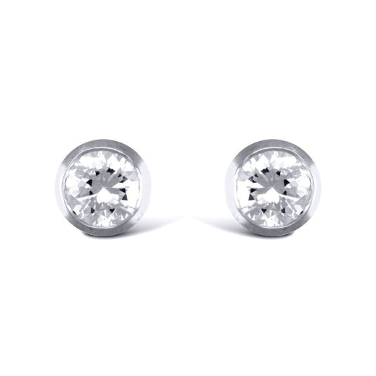 Sterling Silver  CZ rub over studs round Stud Earrings - AES016