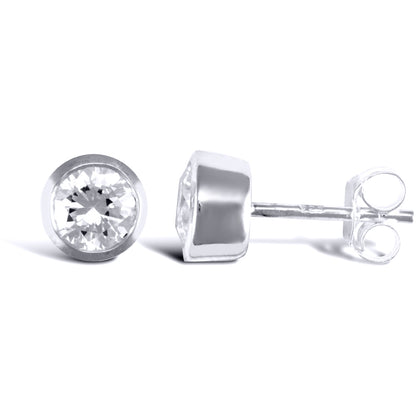 Sterling Silver  CZ rub over studs round Stud Earrings - AES016