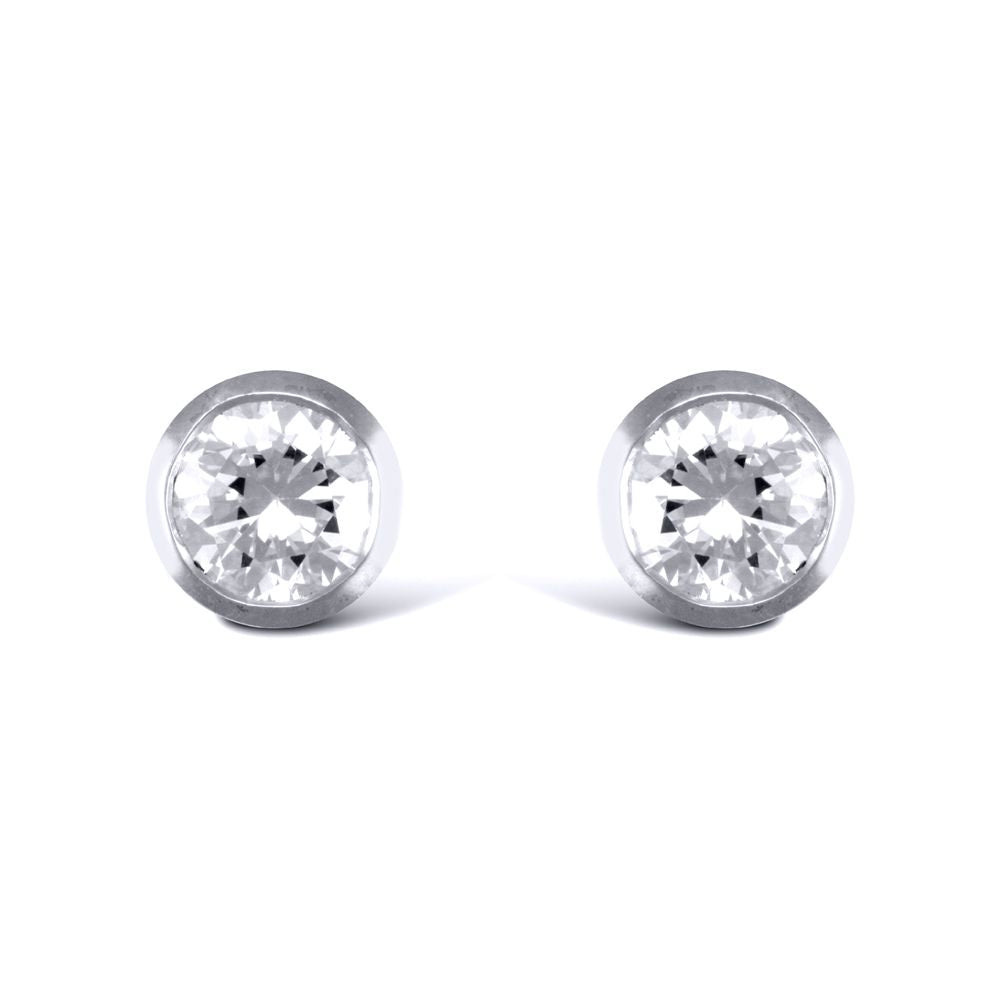 Sterling Silver  CZ rub over studs round Stud Earrings - AES016
