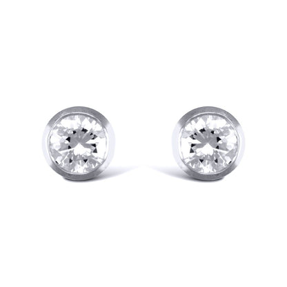 Sterling Silver  CZ rub over studs round Stud Earrings - AES016