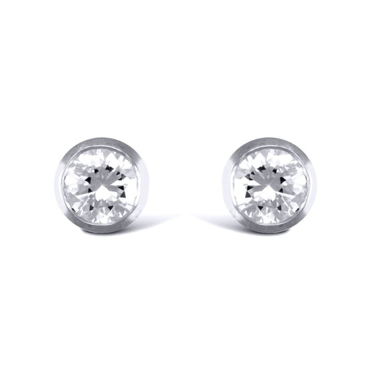 Sterling Silver  CZ rub over studs round Stud Earrings - AES016
