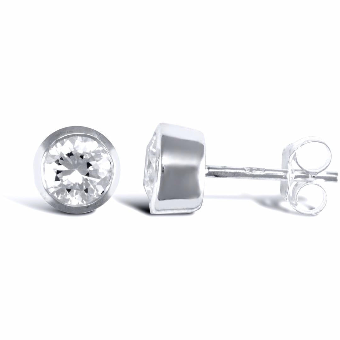 Sterling Silver  CZ rub over studs round Stud Earrings - AES016