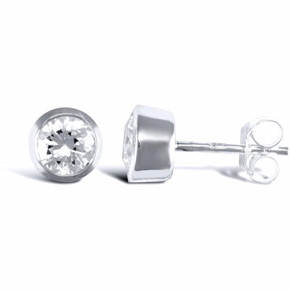 Sterling Silver  CZ rub over studs round Stud Earrings - AES016