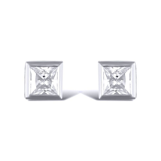 Silver CZ rub over studs sqaure Stud Earrings - AES017