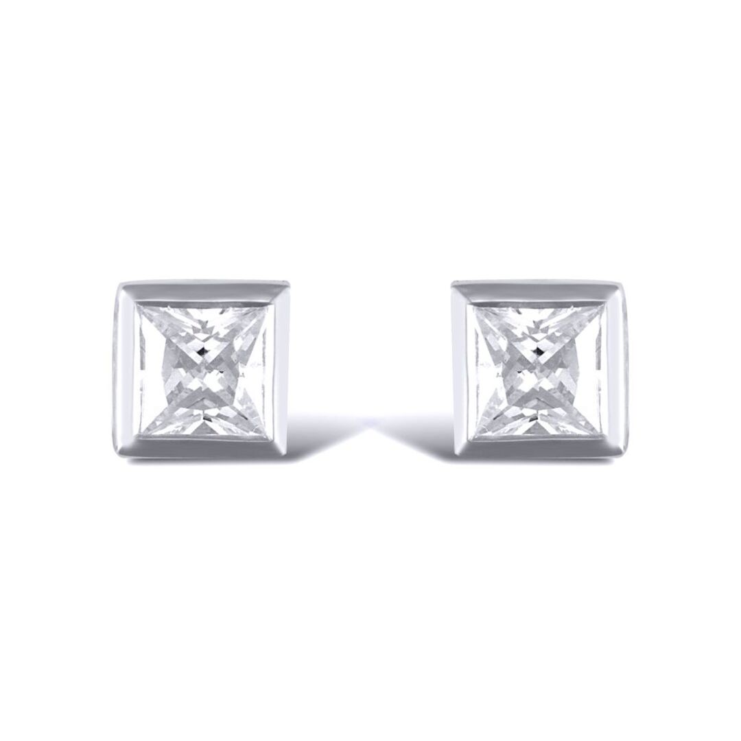 Silver  CZ rub over studs sqaure Stud Earrings - AES017
