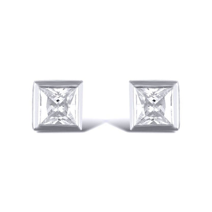 Silver  CZ rub over studs sqaure Stud Earrings - AES017
