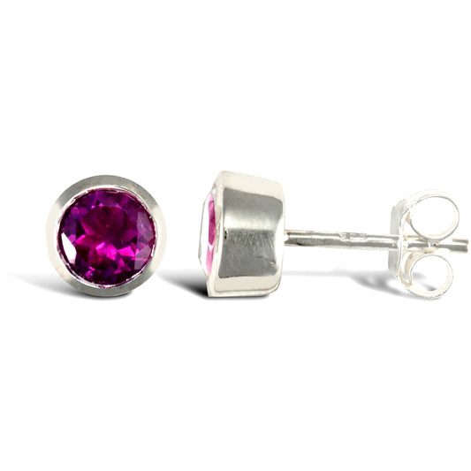 Sterling Silver  rub over Amethyst studs round Stud Earrings - AES024
