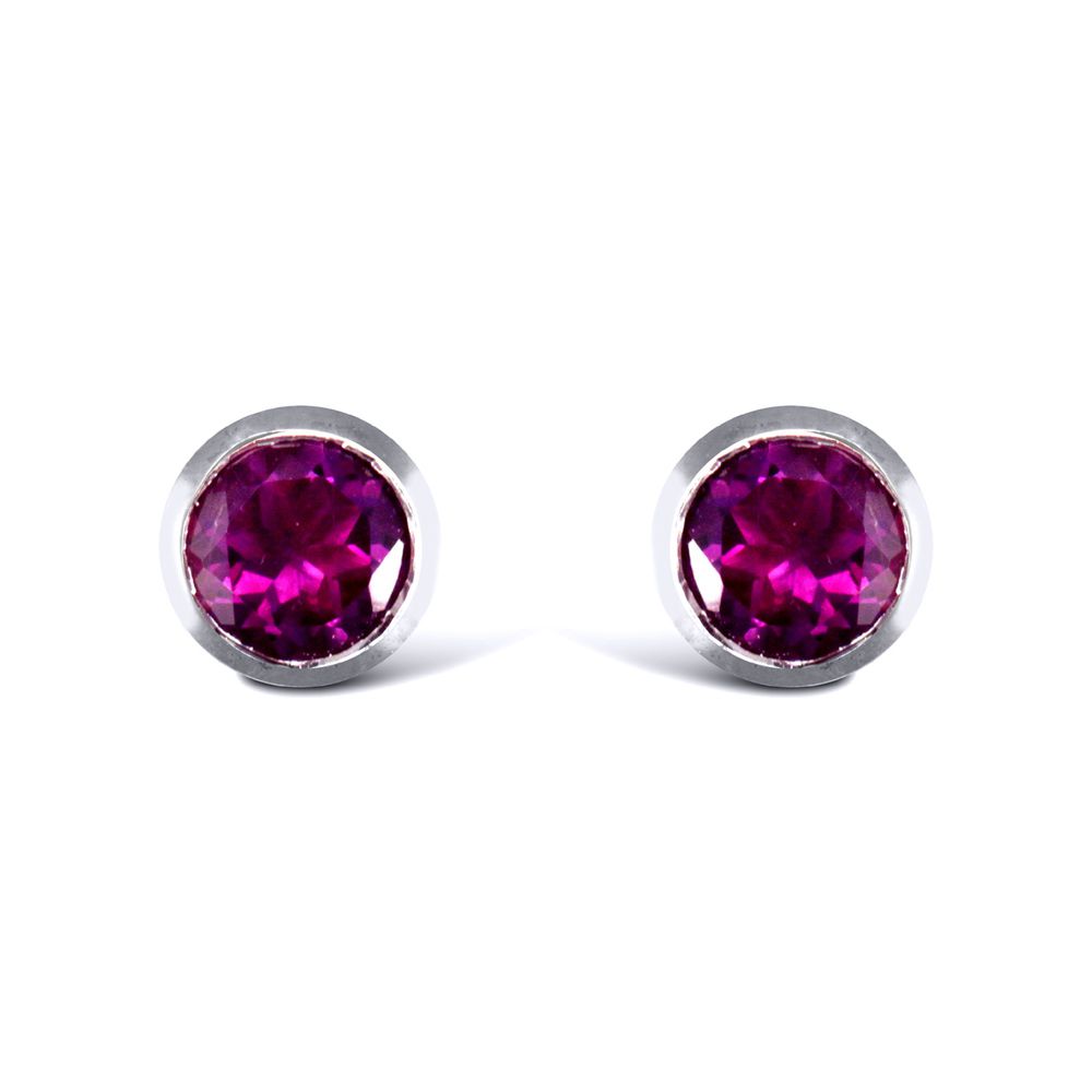 Sterling Silver  rub over Amethyst studs round Stud Earrings - AES024
